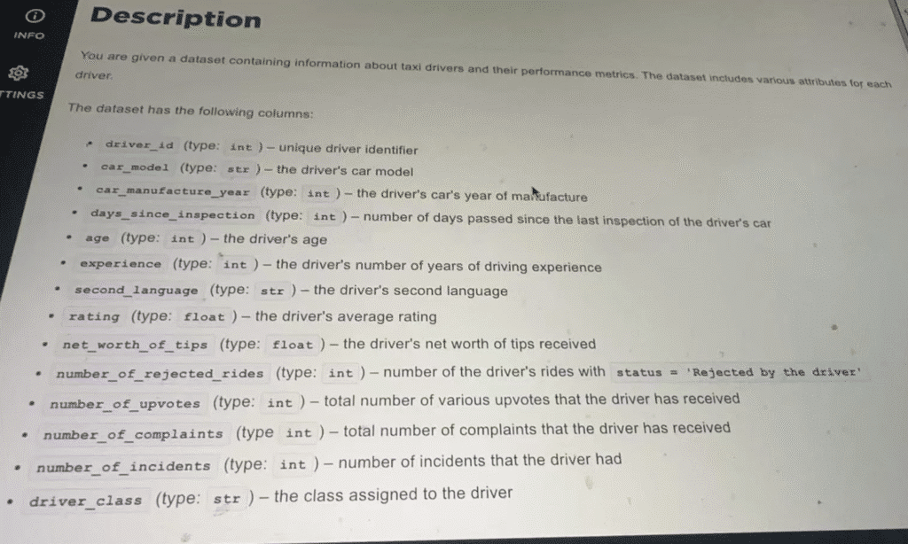 Capital one ds OA 第 3 问：司机画像 / 性能指标数据集构建